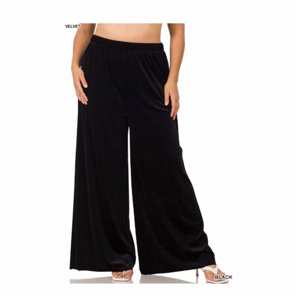 Velvet Stretch Wide Leg Women’s Pants Black New - Picture 4 of 5